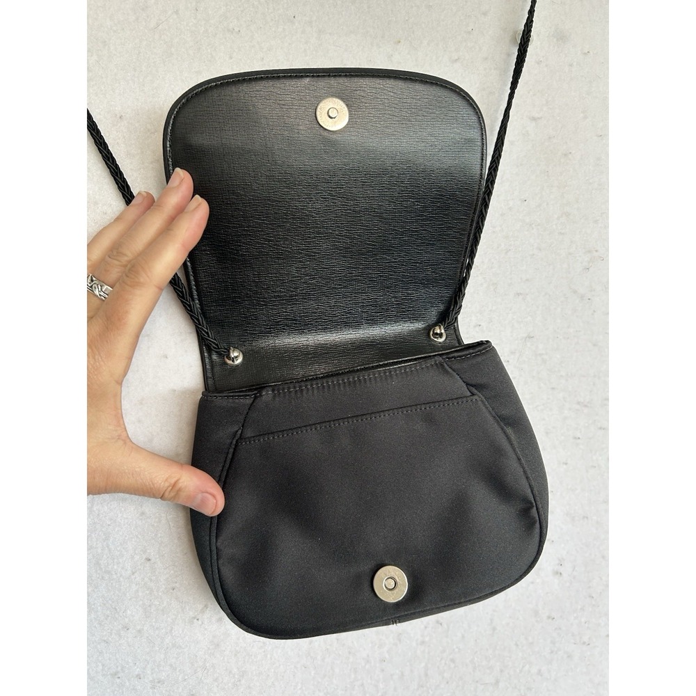 Givenchy Paris Black Satin & Leather Embroidered Crossbody Evening Bag Purse VTG - Picture 3 of 11